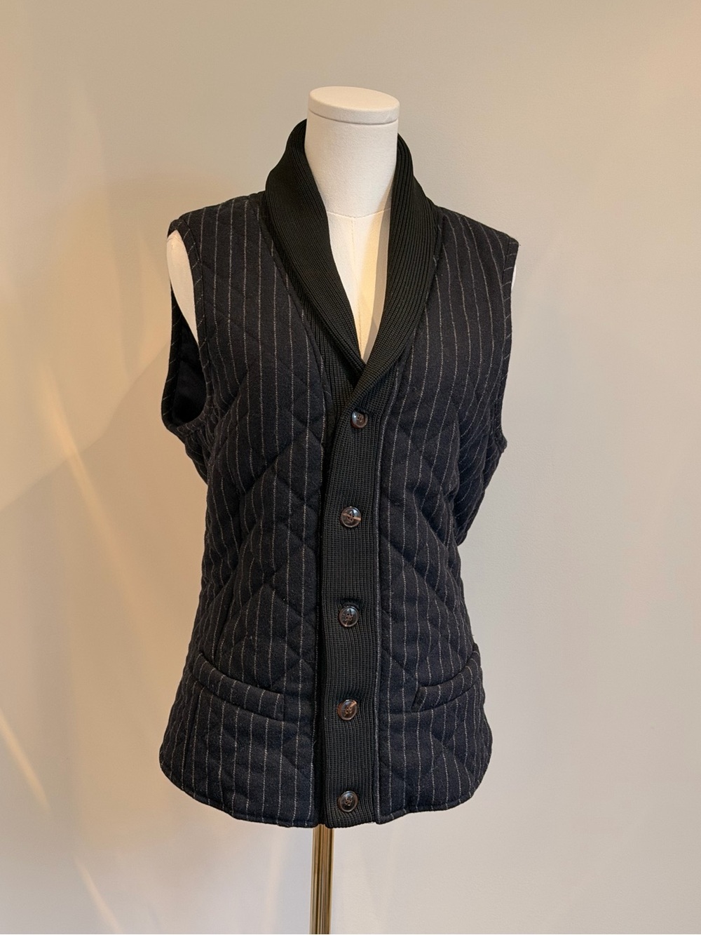 Scotch & Soda Navy Quilted-Look Knit-Trim Vest